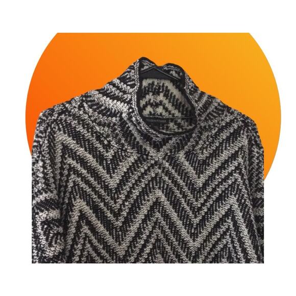 Eileen Fisher Scrunch Neck Tunic Top Sweater Dress Black Ivory Chevron XL NWT - Picture 9 of 9